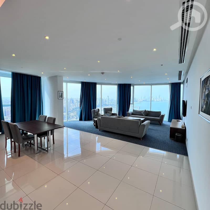Furnished apartment with a direct sea view for rent in Salmiya, Block Furnished apartment with a direct sea view for rent in Salmiya, Block
