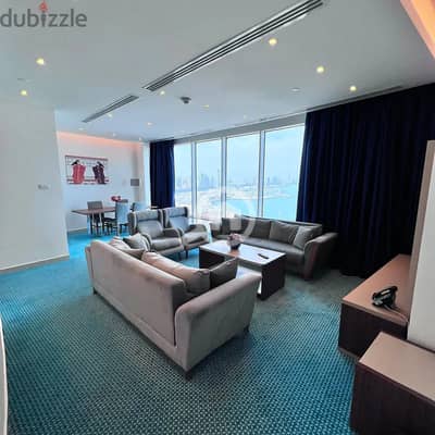 شقة 2 غرفة نوم للايجار في السالمية، مدينة الكويت - Furnished apartment with a direct sea view for rent in Salmiya, Block